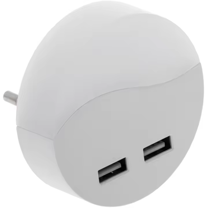 Piloto de luz LED nocturna redondo de tipo enchufe con sensor crepuscular 230VAC y 2 x USB - PrimeMatik - 1