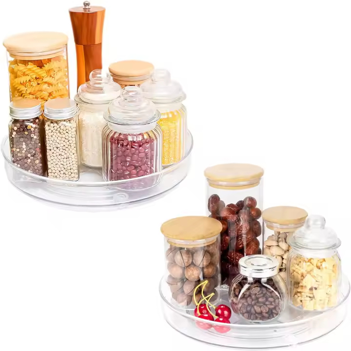Paquete de 2 organizadores de armario Lazy Susan (23,5 cm + 23,5 cm), almacenamiento de plato giratorio Lazy Susan para frigorífico, estante giratorio transparente para especias para almacenamiento de cocina, Cabi - 1