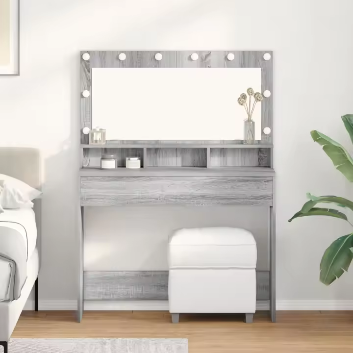 Mesa de tocador vidaXL con luces LED en gris Sonoma 100x41x135 cm - 1