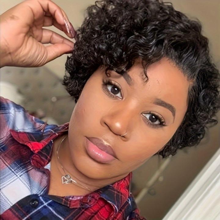 Pelucas Cortas De Rizado Curly Afro Con Frontal De Encaje 13x4x1 Peluca De Cabello Humano Natural Negro Ondulado De Alta Densidad Voluminosa