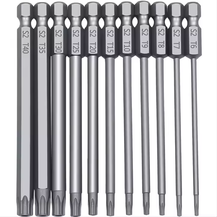 Juego De Destornilladores De Cabeza Torx Larga 11 Piezas Con Cabeza De Seguridad Y Taladro 1/4 Pulgada Hexagonal Punta S2 Acero Torx Set De Destornilladores T6 T7 T8 T9 T10 T15 T - 1