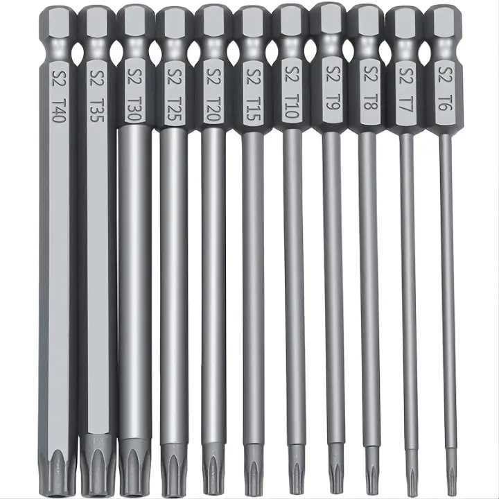 Juego De Destornilladores De Cabeza Torx Larga 11 Piezas Con Cabeza De Seguridad Y Taladro 1/4 Pulgada Hexagonal Punta S2 Acero Torx Set De Destornilladores T6 T7 T8 T9 T10 T15 T - 1
