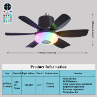 Pequeño VENTILADOR DE Techo de 18,5 pulgadas with Luz LED regulable, altavoz Bluetooth, 3 Colores, 3 Modos RGB, 3 velmode, E26 de Rosca, para dormitorio y Cocina. - details 5