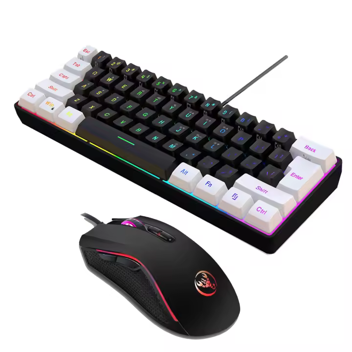 Kit De Teclado Y Ratón USB HXSJ V700BW A869 Con 61 Teclas Iluminación RGB LED Colorida 3200DPI Ratón Gaming Cableado Para Computadora - 1
