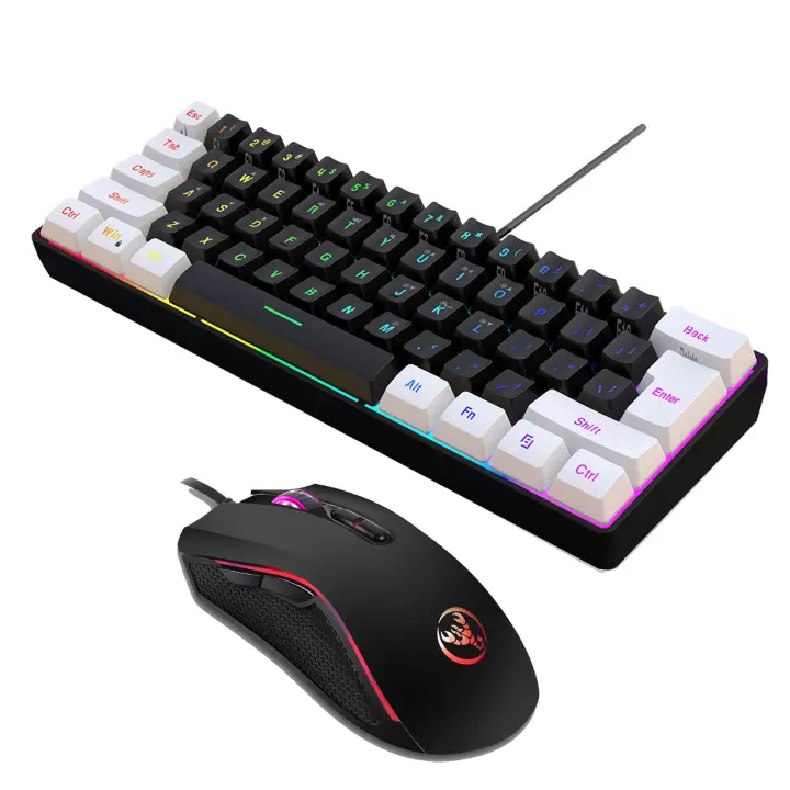 Kit De Teclado Y Ratón USB HXSJ V700BW A869 Con 61 Teclas Iluminación RGB LED Colorida 3200DPI Ratón Gaming Cableado Para Computadora - 1