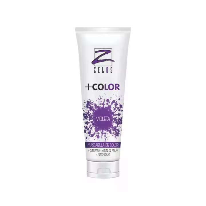 Zelos +Color Mascarilla de Color para el Pelo - Violeta - 250 ml - Mascarilla Acondicionadora - Queratina y Aceite de Argán - Potencia el Color Desgastado o Crea Tonos Fantasía - Uso Profesional - 1