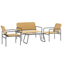 Outsunny Conjunto Jardín Exterior de Ratán Conjunto Terraza Resistente a la Intemperie Muebles Jardín Exterior con 2 Sillones Sofá de 2 Plazas y Mesa de Tablero de Vidrio Templado Natural - details 0