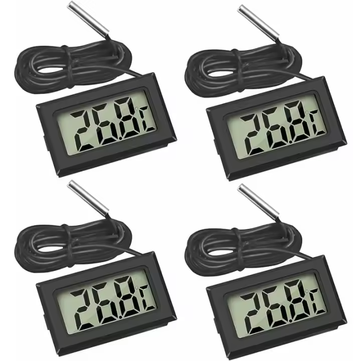 Mini termómetro de temperatura digital LCD con sensor de sonda de temperatura probador para frigorífico congelador acuario (4X negro) - 1