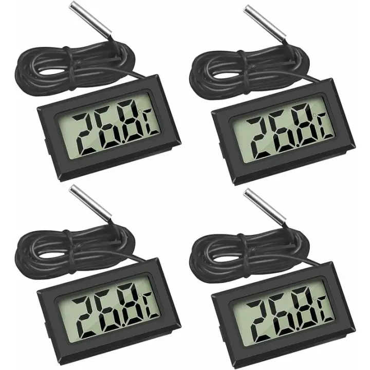 Mini termómetro de temperatura digital LCD con sensor de sonda de temperatura probador para frigorífico congelador acuario (4X negro) - 1
