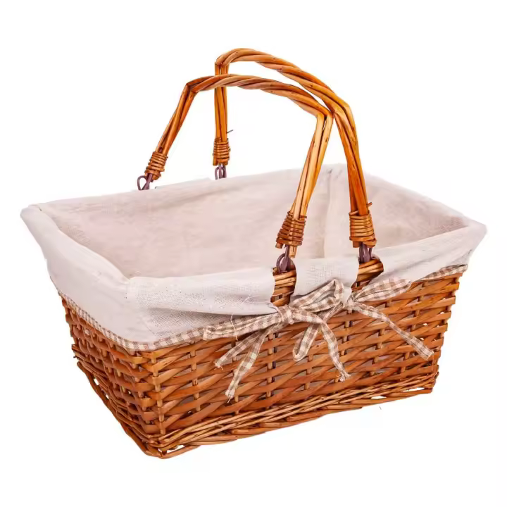 WANDERLUST DECO Cesta mimbre forrado con asa abatible marrones 38x30x17/30h cm - 1