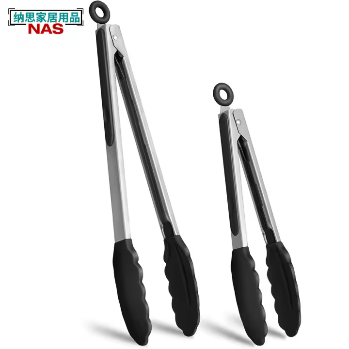 Juego de pinzas para alimentos de 9 y 12 pulgadas, de silicona antideslizante, con soporte triangular para pan, barbacoa, filete, pinza de resorte automática - 1