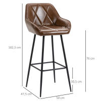 HOMCOM Juego de 2 Taburetes Altos de Cocina Taburetes de Bar Tapizado en PU con Respaldo Alto Patas de Acero y Reposapiés para Comedor Carga 120 kg 50x47,5x102,5 cm Marrón - details 2