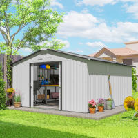Outsunny Caseta de Jardín Exterior, 12,4 m² 340x386x200 cm Cobertizo de Jardín Exterior Metálico con Puertas Dobles con Cerradura Kit de Fundación y Ventilación para Almacenaje Bicicletas Blanco - details 1