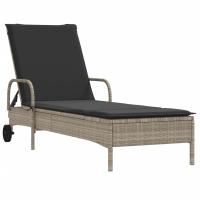 vidaXL Tumbona con ruedas y cojín ratán sintético Negro, Marrón, Gris Sillas de Exterior Ideal para jardín, playa, piscina, terraza Tumbona Piscina Tumbonas Playa Tumbonas Jardín Exterior - details 0