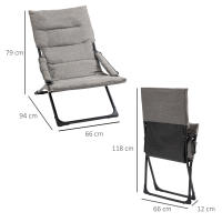 Outsunny 2 en 1 Silla de Camping Plegable Silla de Jardín Portátil con Cojín Acolchado Extraíble y Reposabrazos Marco de Acero para Terraza Playa Exterior 66x94x79 cm Gris - details 2