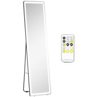 HOMCOM Espejo de Pared de Cuerpo Entero Espejo de Pie de Suelo con Luces LED Mando a Distancia 3 Colores de Luz Ajustable Brillo Ajustable y Marco de Aluminio 40x37x157,5 cm Plata y Negro - details 0