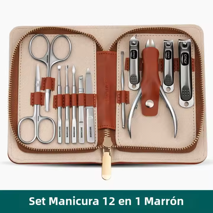 Set De Manicura Con Cuero Genuino De Vaca De Alta Calidad En Color Morandi Grey Kit De Tijeras Para Uñas Regalo Perfecto Para Amigos Y Familia - 1