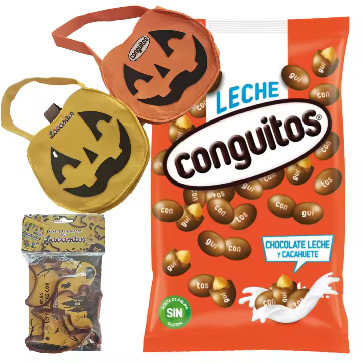 Pack Halloween:conguitos leche bolsa 1kg,molde y bolsa calabaza lacasitos y conguitos - 1