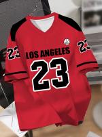 Camiseta De Baloncesto Los Angeles 23 Para Hombre Cuello V Manga Corta Casual Y Deportiva Con Impresión Digital Polyester - details 2