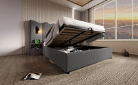 Cama tapizada Twin 160x200 with Luz de Lectura y Carga USB Typo-C, somier de almacenamiento with Marco de listones de Madera maciza y metal, Gris, Linen (with colchón). - details 3