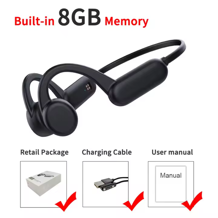 Auriculares inalámbricos de conducción ósea, audífonos con reproductor MP3, memoria integrada de 8G/32G, Bluetooth, impermeables IPX8, deportivos, para natación - 1