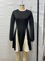 Vestido De Mujer Largo Con Manga Para Primavera Y Verano Estilo Casual Patchwork A-Line Negro Cuello Redondo Vestidos De Verano Mujer - details 7