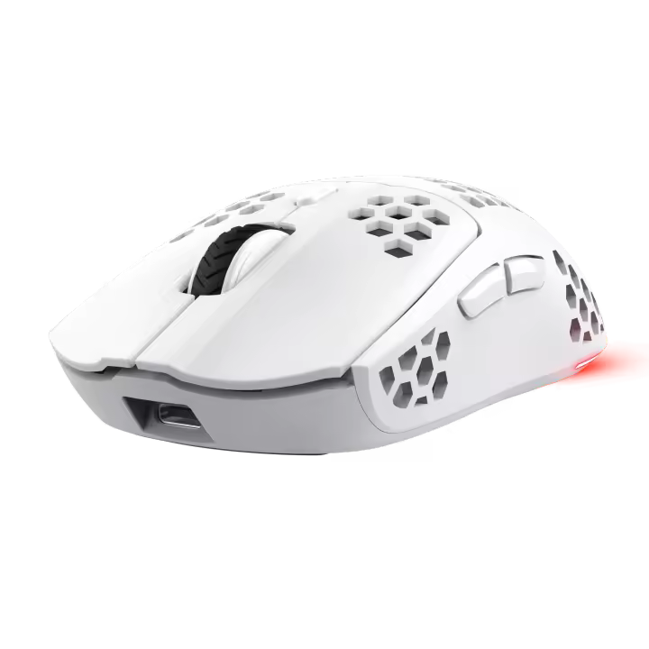 Trust Gaming GXT 929 Helox - Ratón Gaming Inalámbrico Ultraligero con Iluminación RGB, Carcasa Perforada, DPI Ajustable hasta 4800, Batería de 80 Horas, 6 Botones, Compatible con PC y Laptop - 1