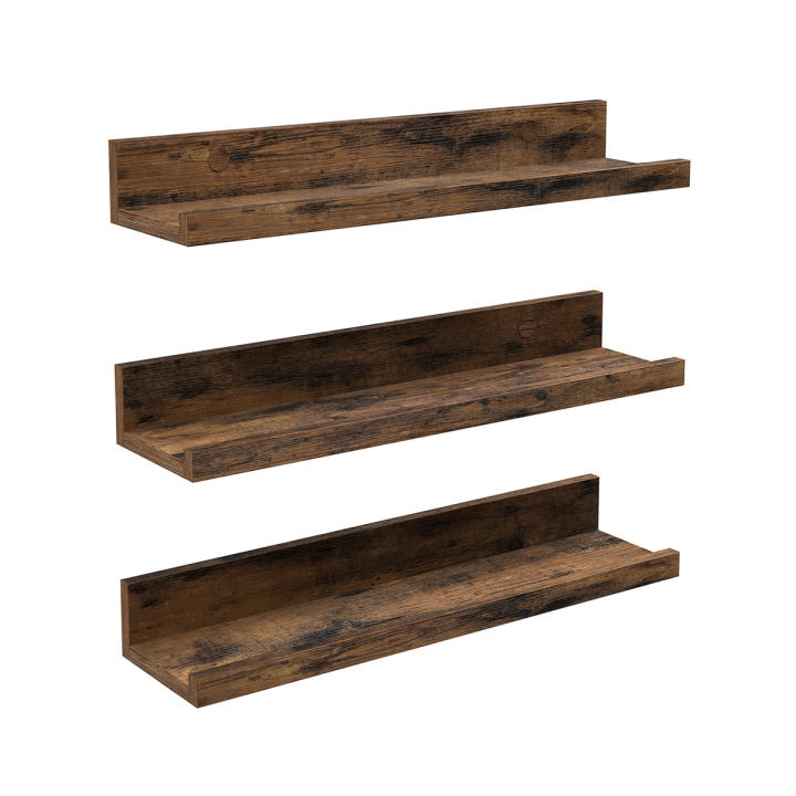 VASAGLE - Estantes Colgantes de Pared, Lote de 3, estantes flotantes, Longitud 38 cm, con Bordes Altos, para Marcos de Fotos, decoración, Especias, para, Cocina, salón, Marrón Rústico