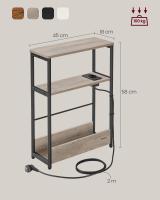 Mesa Auxiliar Estrecha con enchufe integrado, 3 Estantes y Revistero, Ideal para Espacios Pequeños en Salón, Dormitorio, Estudio - details 6