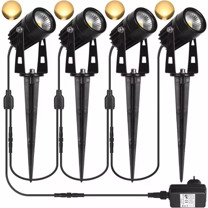 -- Focos LED para exteriores, 3 W, blanco cálido, 3000 K, 1440 lm, luces de jardín con estaca, impermeable IP65, foco LED para exteriores para jardín, camino, patio [Clase de eficiencia energ - 1