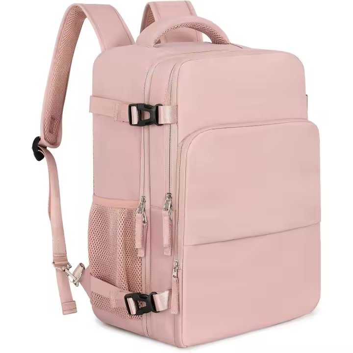 Mochila de viaje, mochila personal para llevar en el equipaje de mano para mujeres, aprobada por aerolíneas, mochila impermeable para la universidad, bolso informal para trabajo de negocios y senderismo, rosa - 1