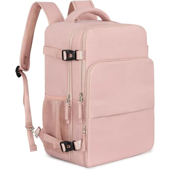 Mochila de viaje, mochila personal para llevar en el equipaje de mano para mujeres, aprobada por aerolíneas, mochila impermeable para la universidad, bolso informal para trabajo de negocios y senderismo, rosa - 1