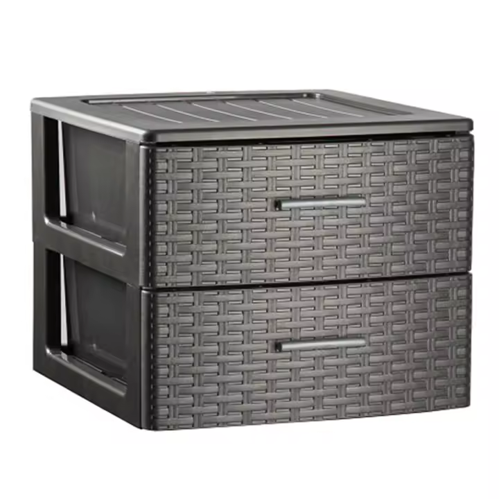 Plastic Forte - Cajonera de ordenación Rattan de plástico, 2 cajones, efecto mimbre 31,5 x 39,5 x 36,5 cm, gris antracita. Torre de almacenaje multiusos, organizador auxiliar, almacenamiento, baño - 1