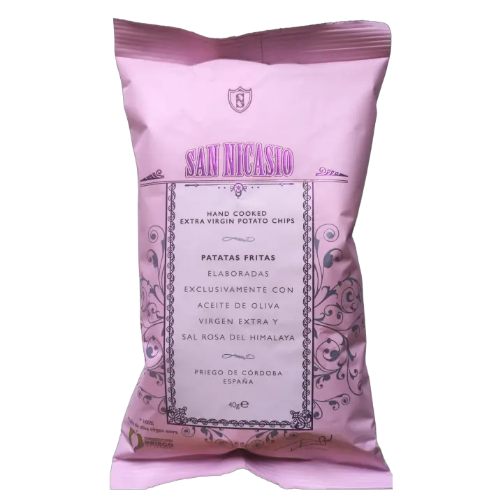 [Pack 12 ud] San Nicasio Patatas Fritas en Aceite de Oliva Virgen Extra con Sal Rosa del Himalaya Bolsa 40 g - 1