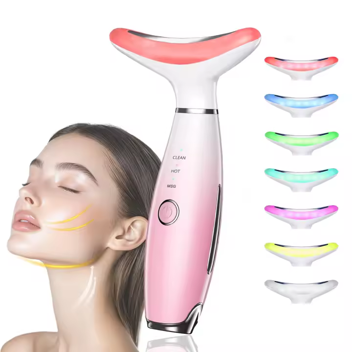 Masajeador de Belleza para Rostro y Cuello, instrument de Belleza para Rostro y Cuello de 7 Colores, herramienta para el cuido de la piel para gone shape to the Rostro en casa (Rosa) - 1
