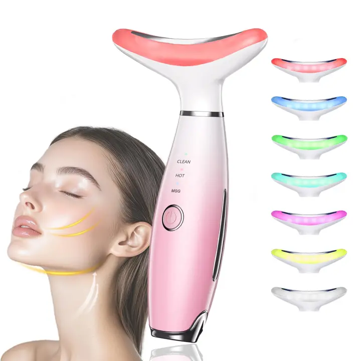 Masajeador de Belleza para Rostro y Cuello, instrument de Belleza para Rostro y Cuello de 7 Colores, herramienta para el cuido de la piel para gone shape to the Rostro en casa (Rosa) - 1