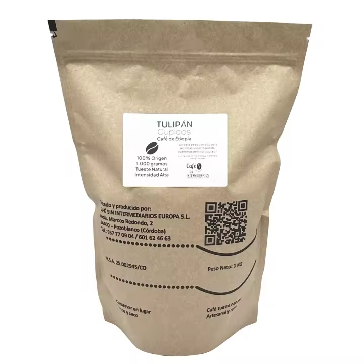 CAFE SIN INTERMEDIARIOS - Tulipan - Café Etiopía 1Kg - Tostado Semanal - Molido al envío - Intensidad alta - Ideal Café Solo - 1