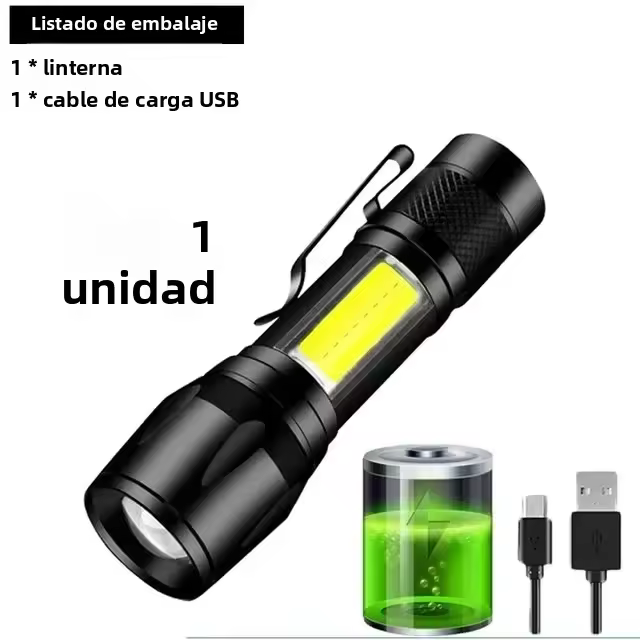 Linterna Táctica LED Mini Con Cobertura XPE Y COB Torcha Portátil Con Clip De Pluma Recargable Por USB Para Camping Y Zoomable - 1