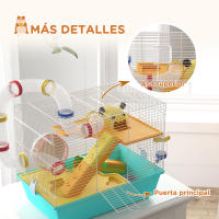 PawHut Jaula para Hámster Casa para Animales Pequeños con Túnel Plataformas Cuenco Bebedero Casita Rampas y Rueda de Ejercicio 45x28x37 cm Azul Claro - details 4