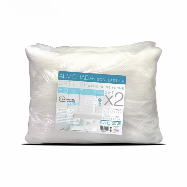 STARLEY-Almohada viscoelástica 2 uds 50x70cm,máximo confort, tacto suave, comodidad, posición corporal correcta, poliester, almohada, almohadas, almohadas para dormir - 1