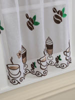 Cortina Corta De Tule Para Ventana Decorativa Con Bordado De Granos De Café 1PC Decoración Para Sala De Estar Y Café Tienda - details 9