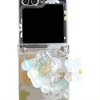 Funda para Samsung Galaxy Z Flip 6 con soporte de flores, diseño de flores de colores para Galaxy Z Flip 5 con cadena para la muñeca para niñas y mujeres (Z Flip 5, azul) - 1