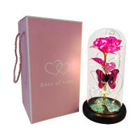 Lámpara De Rosas Artificiales Con LED Colores Y Mariposa En Vidrio Regalo Para Mujeres Luz De Galaxia Rosa Artificial Con Mariposa Y LED Colorido - details 15