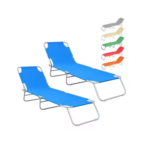Mediawavestore - Set 2 Tumbonas Plegables 2309 - Respaldo Reclinable - Acero Resistente - Portátiles - 1