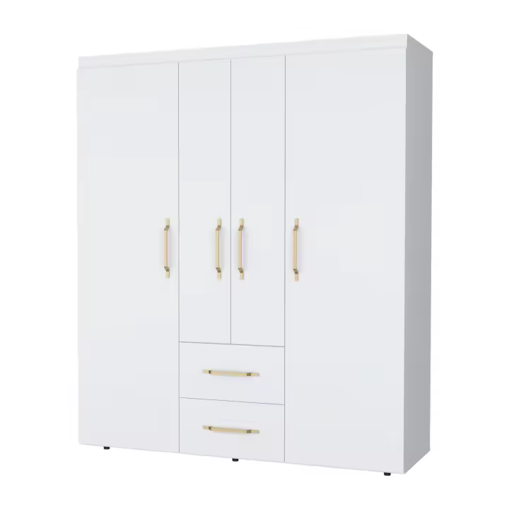 Armario Bariloche en melamina con 4 puertas , 4 estantes , 3 barras para colgar ropa y 2 cajones , blanco , 177.9 cm X 150.3 cm X 50.4 cm - 1