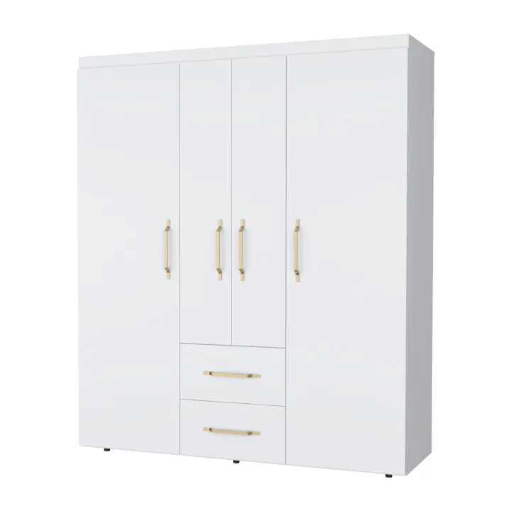 Armario Bariloche en melamina con 4 puertas , 4 estantes , 3 barras para colgar ropa y 2 cajones , blanco , 177.9 cm X 150.3 cm X 50.4 cm - 1