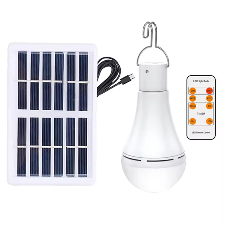 Bombilla solar LED recargable de 9W con panel solar USB-Para exterior, hogar y Jardín-Panel de Bajo consumo con mando a distancia - 1
