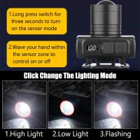 Linterna Frontal LED Potente Con Sensor Recargable Por USB Y Luz Alta Impermeable Con Zoom Para Exploración Al Aire Libre - details 8