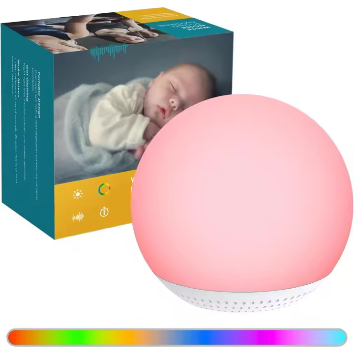 Máquina de Ruido Blanco para Bebés y Niños 2 en 1 Máquina de Sonido Recargable con Luz LED Ajustable, 24 Sonidos Relajantes, Luz Nocturna LED para Niños con Temporizador y Memoria Funciones - 1