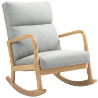 HOMCOM Mecedora Tapizada en Lino Silla Mecedora con Patas de Madera de Caucho y Reposabrazos Mecedora para Lactancia Carga 150 kg para Dormitorio Salón Gris - details 0